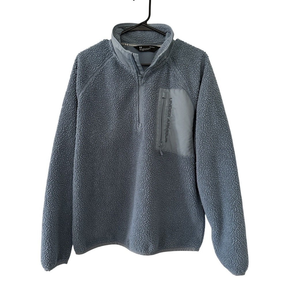 Under Armour‎ Men's Sherpa Fleece Long Sleeve 1/4 Zip Large Light Blue Sweater
